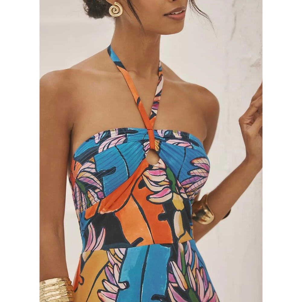 FARM Rio Halter Cover-Up Maxi Dress Floral Tassel Resort Maxi Summer Vacation M - Picture 3 of 12